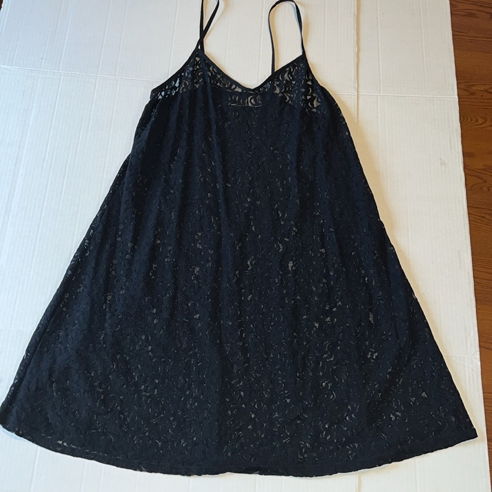 VTG-90’s-romantic moods-L-black-sheer,lace, spaghetti strap, lingerie,slip dress